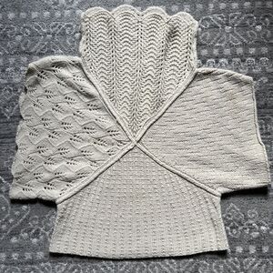 Sleeping on Snow Short Sleeve Pullover Sweater M / L Cowl Neck Wool Blend Beige